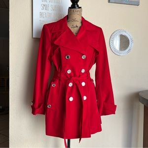 NWT Lipstick Red Calvin Klein Double Breasted Trench Peacoat Size L